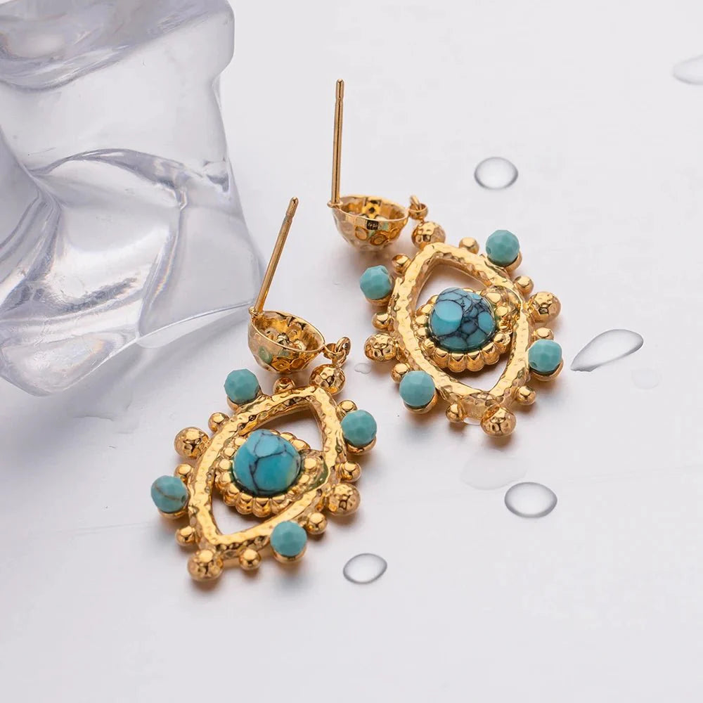 18k Boho Evil Eye Bead Accented Earrings