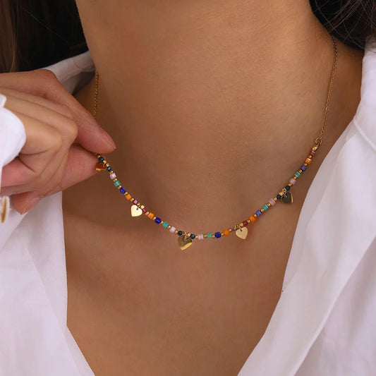 18k Boho Inspired Colorful Heart Necklace
