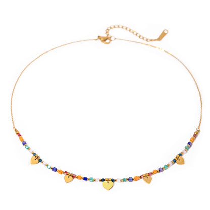 18k Boho Inspired Colorful Heart Necklace