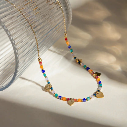 18k Boho Inspired Colorful Heart Necklace