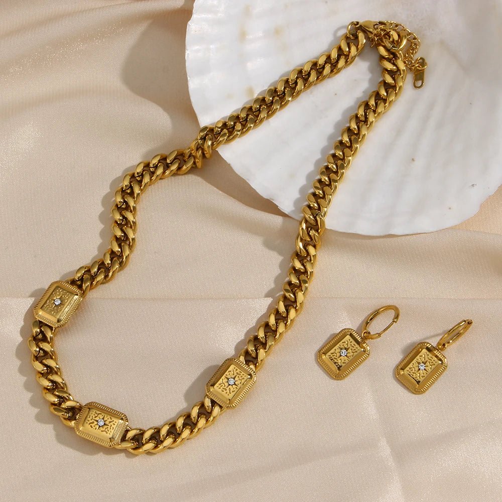 18k Cuban North Star Tarot Necklace and Earring Set