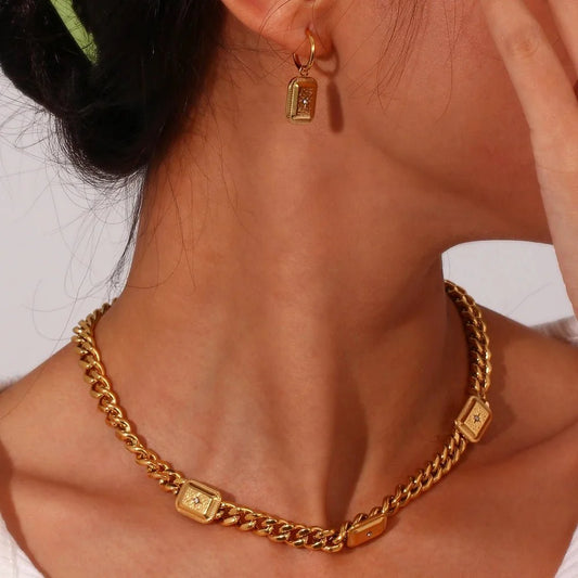 18k Cuban North Star Tarot Necklace and Earring Set