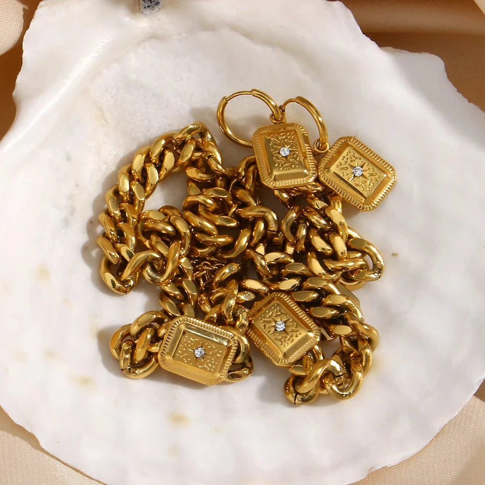 18k Cuban North Star Tarot Necklace and Earring Set