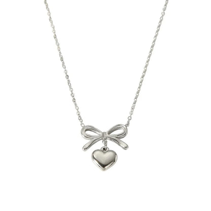18k Dainty Bow & Heart Necklace