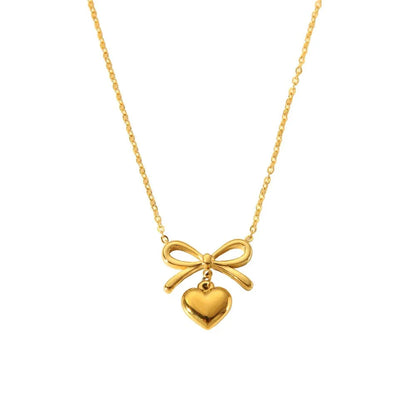 18k Dainty Bow & Heart Necklace