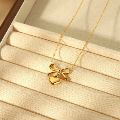 18k Dainty Bow & Heart Necklace