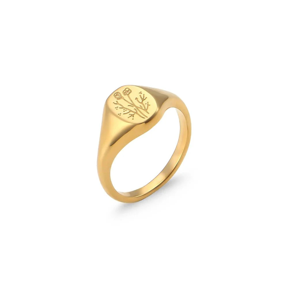 18k Dainty Floral Signet Rings