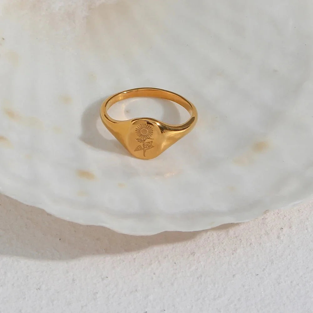 18k Dainty Floral Signet Rings