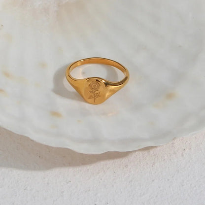 18k Dainty Floral Signet Rings