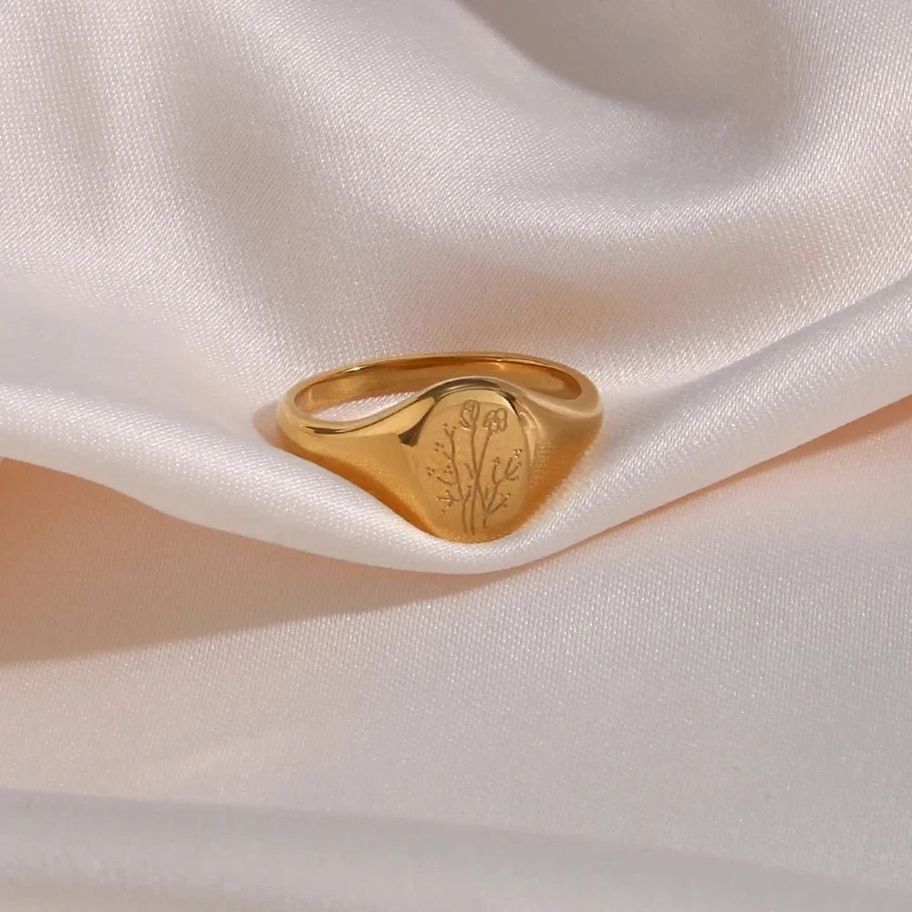 18k Dainty Floral Signet Rings