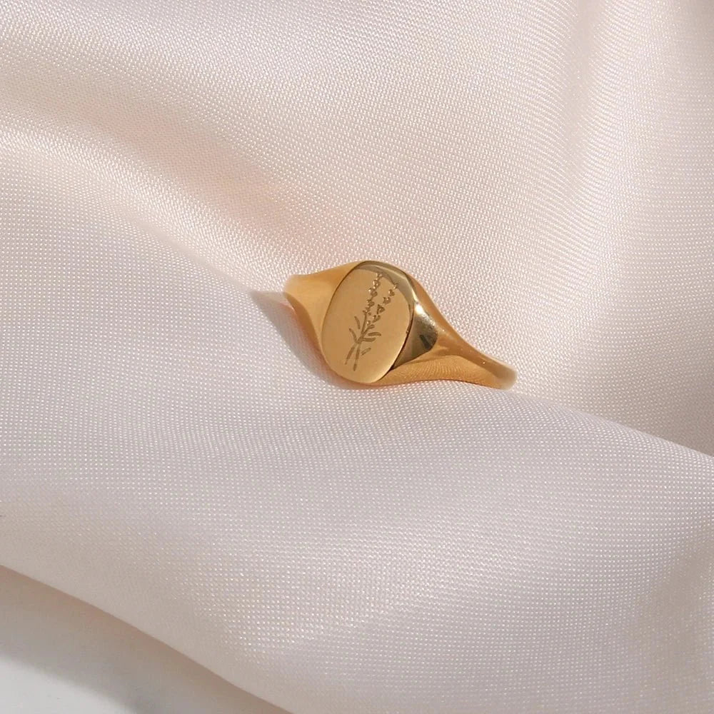 18k Dainty Floral Signet Rings