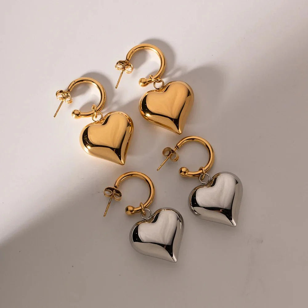 18k Dainty Heart Hoops Earrings