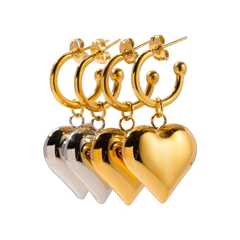 18k Dainty Heart Hoops Earrings
