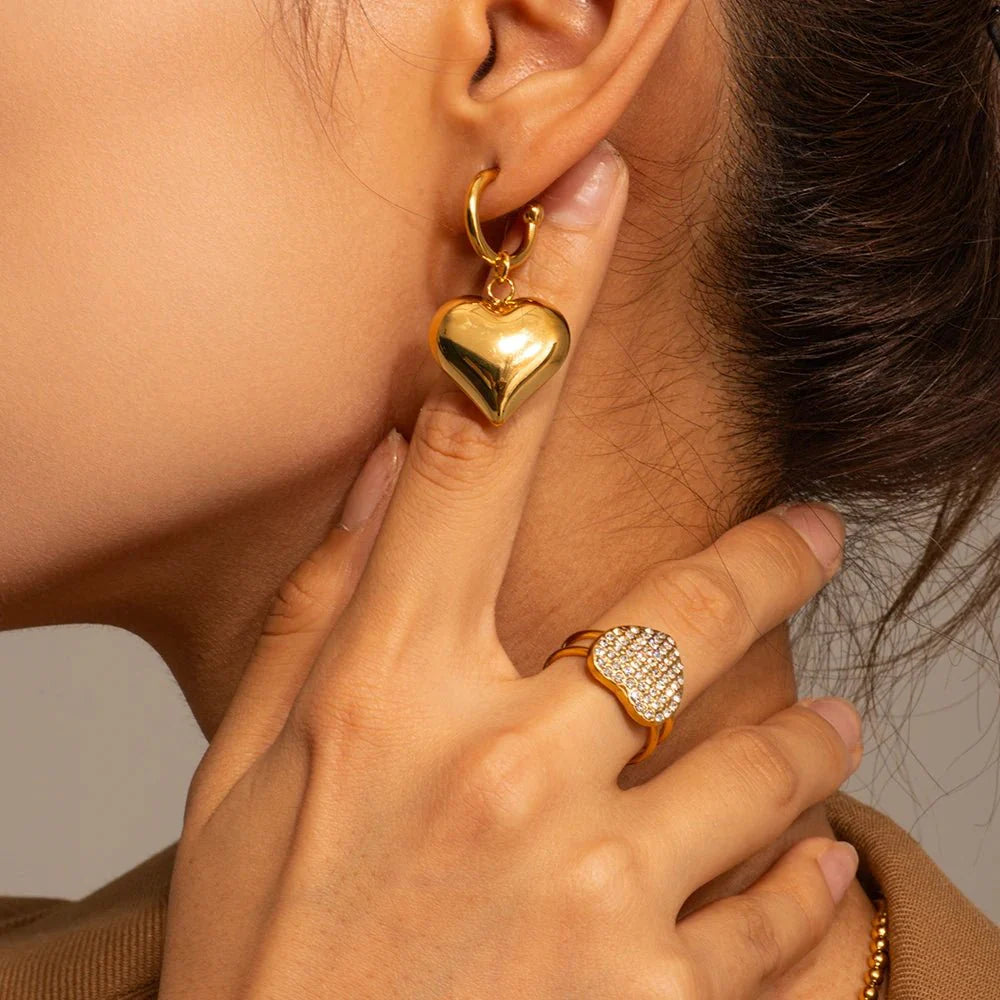 18k Dainty Heart Hoops Earrings