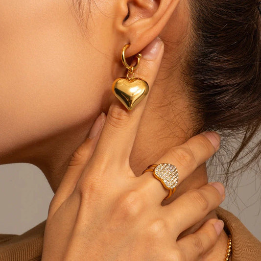 18k Dainty Heart Hoops Earrings