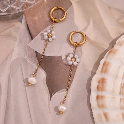 18k Dangling Floral Pearl Earrings