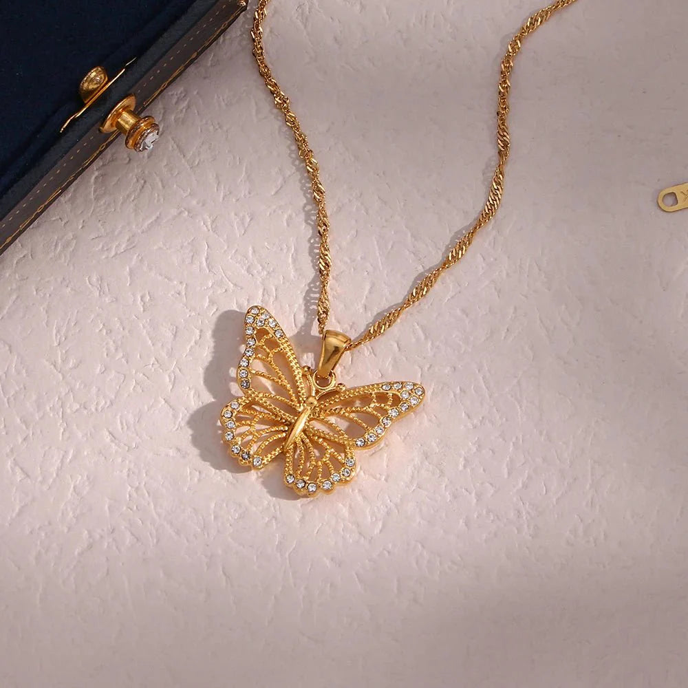 18k Diamond Accented Butterfly Necklace