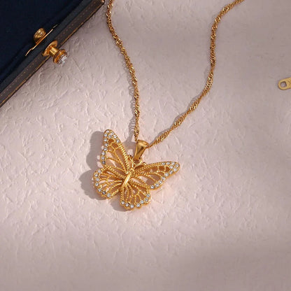 18k Diamond Accented Butterfly Necklace