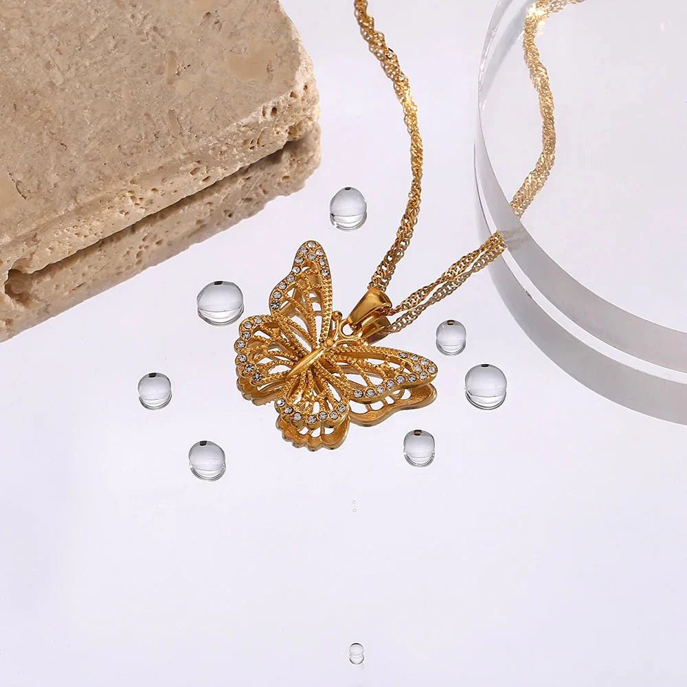 18k Diamond Accented Butterfly Necklace
