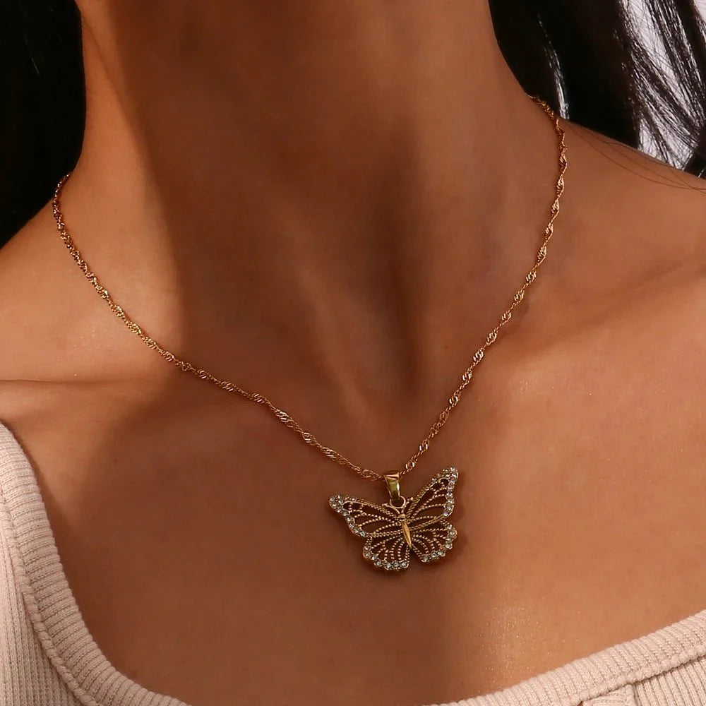 18k Diamond Accented Butterfly Necklace