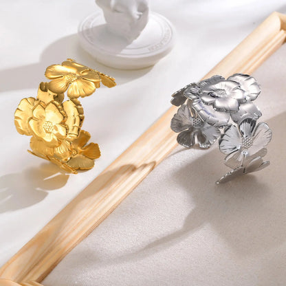 18k Floral Cuff Bangle Bracelets