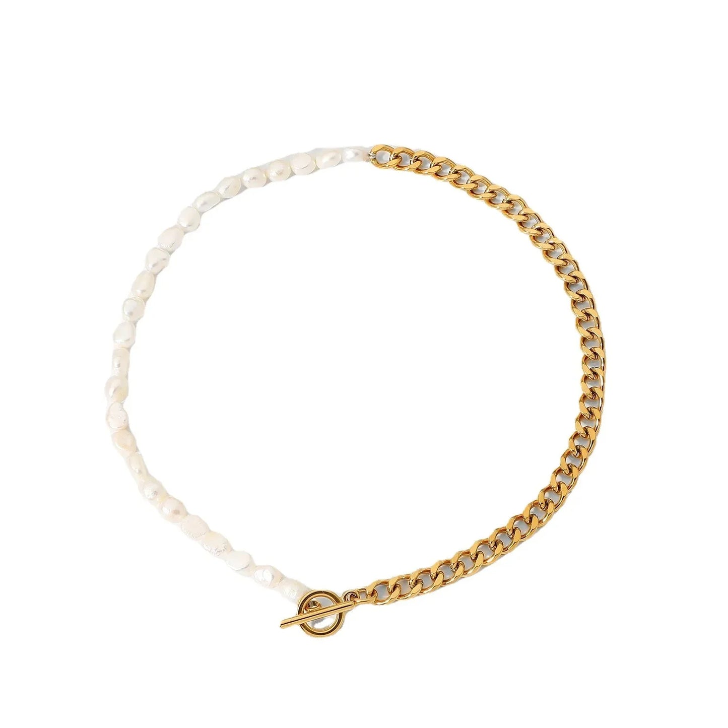 18k Gold Classic Modern Cuban Pearl Choker Necklace