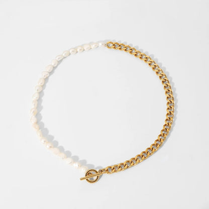 18k Gold Classic Modern Cuban Pearl Choker Necklace