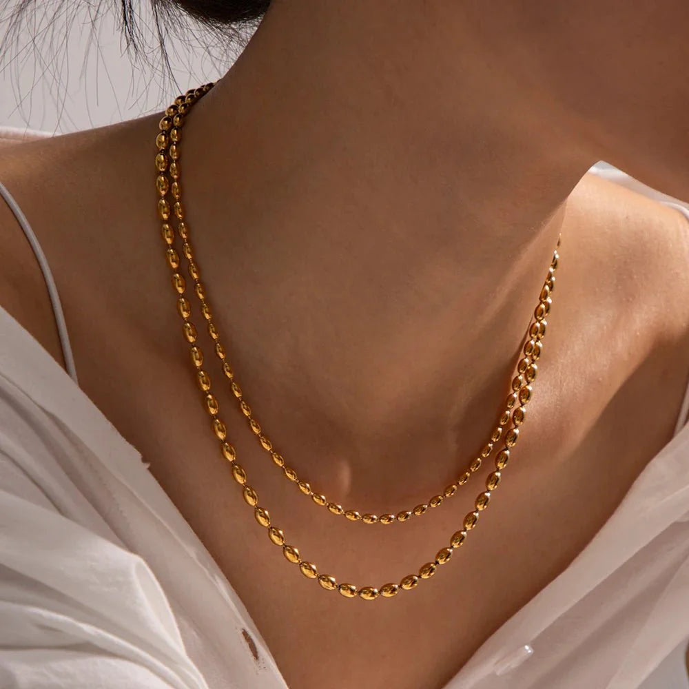 18k Layered Gold Beaded Necklace
