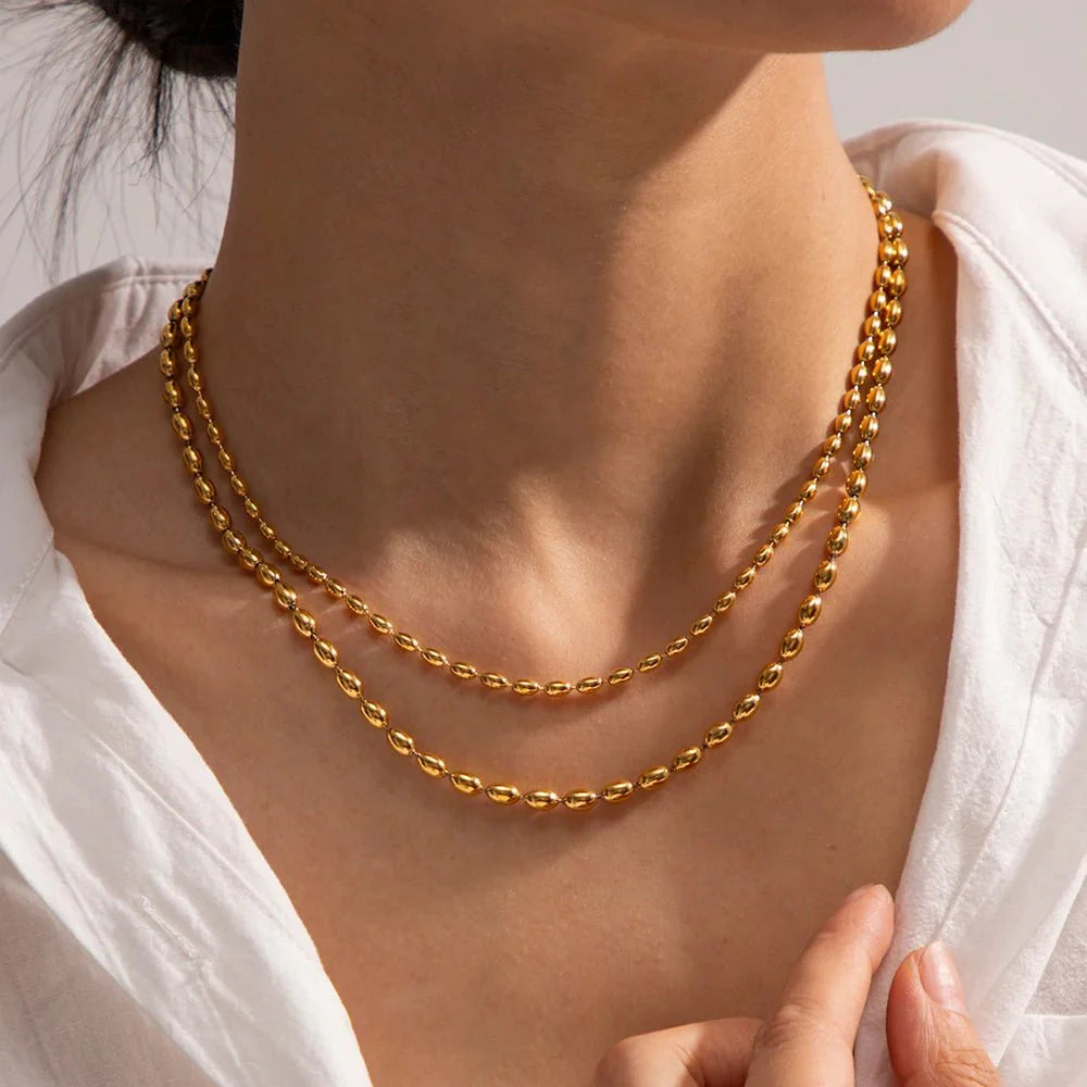 18k Layered Gold Beaded Necklace