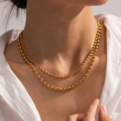 18k Layered Gold Beaded Necklace