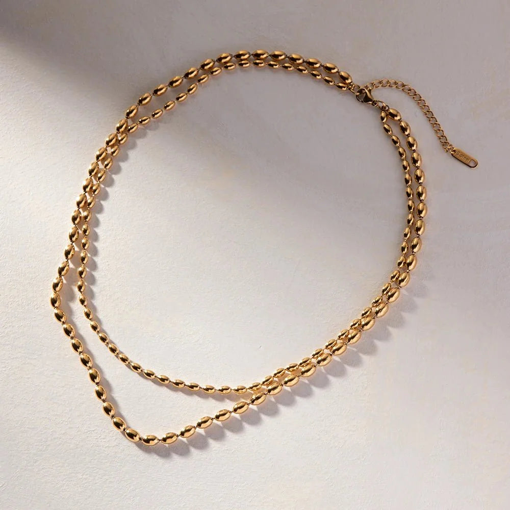 18k Layered Gold Beaded Necklace