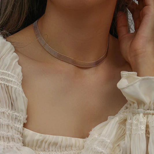 18k Layered Gold Mesh Choker Necklace and Bracelet