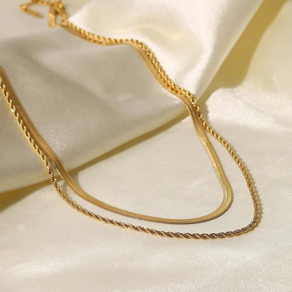 18k Layered Herringbone & Rope Chain Necklace