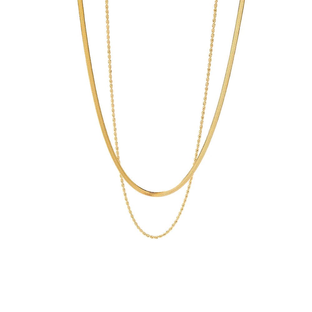 18k Layered Herringbone & Rope Chain Necklace