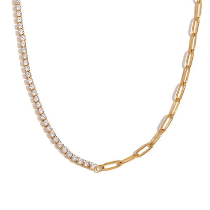 18k Paperclip Chain Tennis Necklace, Bracelet, and Earrings