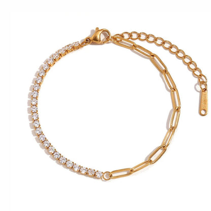 18k Paperclip Chain Tennis Necklace, Bracelet, and Earrings