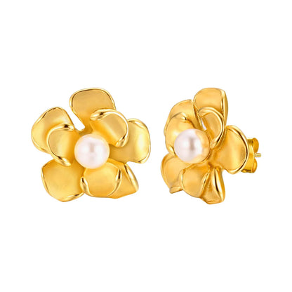 18k Pearl Flower Earrings