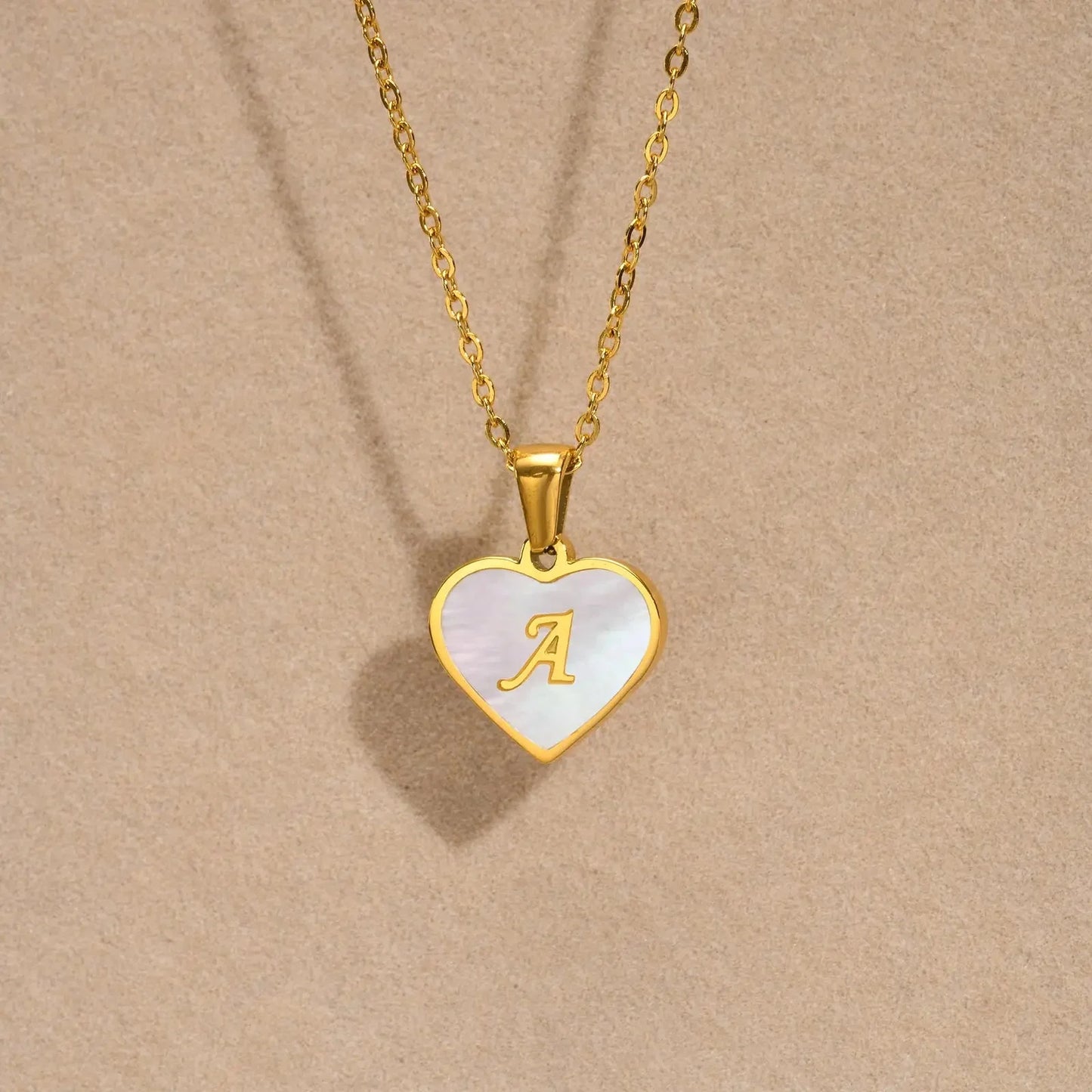 18k Pearl Heart Initial Letter Necklace