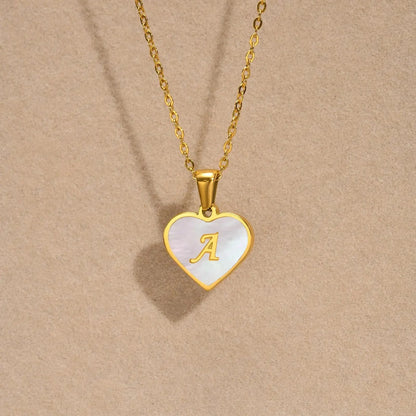 18k Pearl Heart Initial Letter Necklace