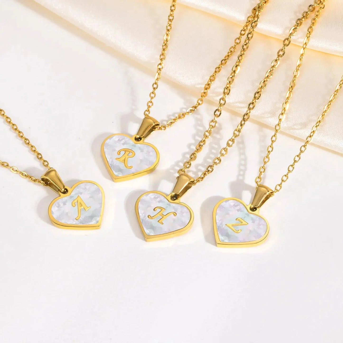 18k Pearl Heart Initial Letter Necklace