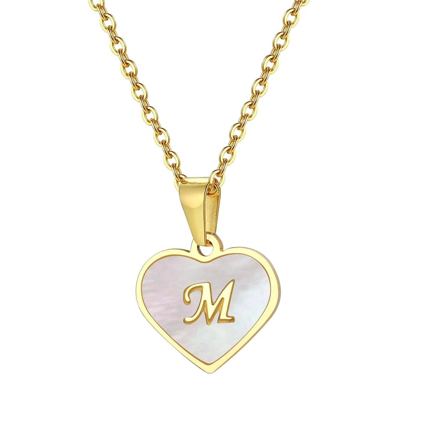18k Pearl Heart Initial Letter Necklace