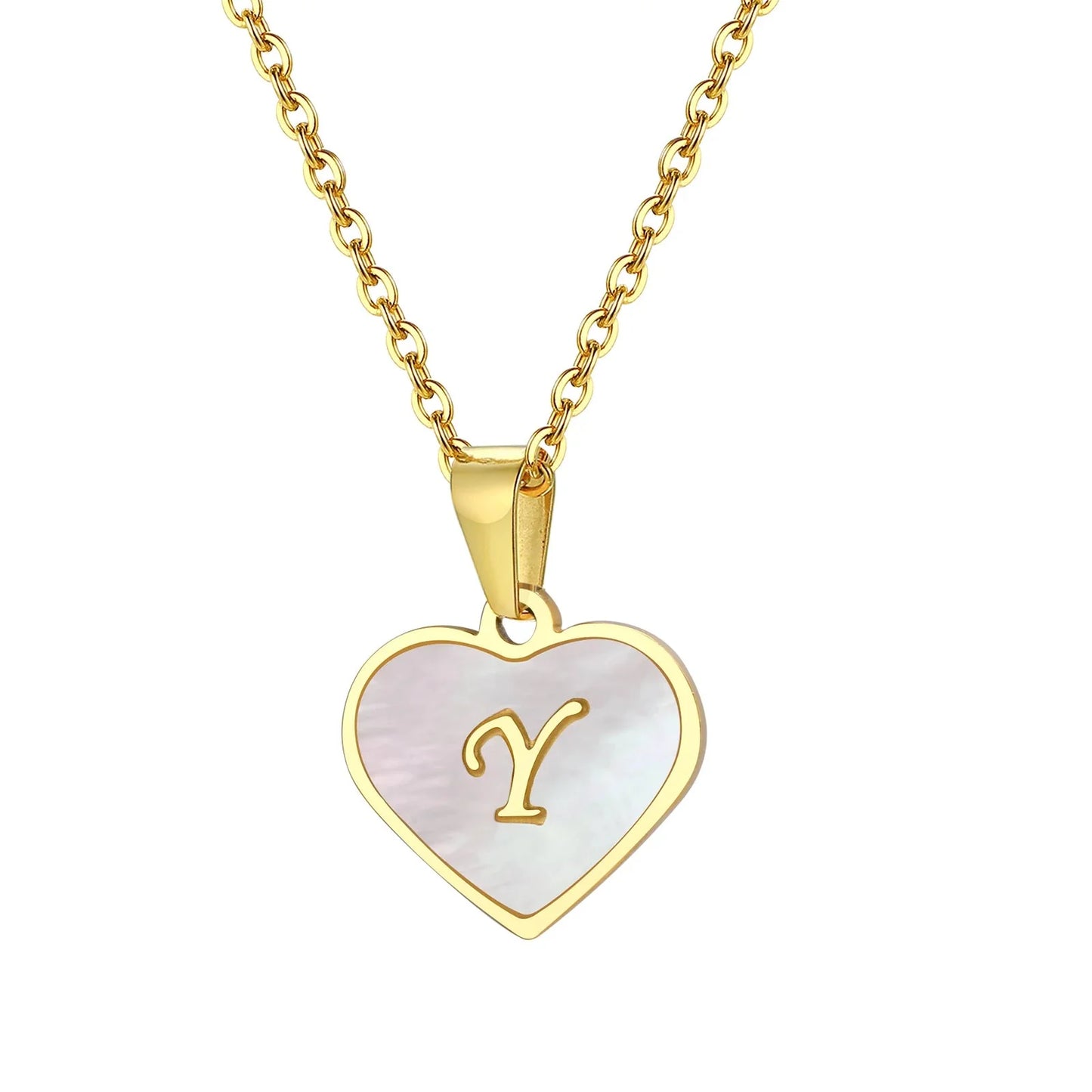 18k Pearl Heart Initial Letter Necklace