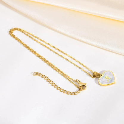 18k Pearl Heart Initial Letter Necklace