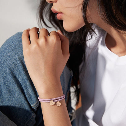 18k Personalized Leather Heart Charm Bracelet