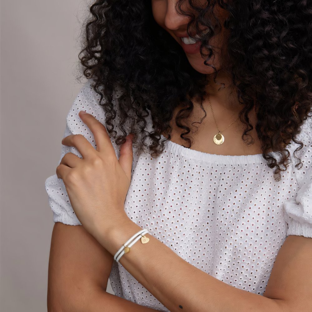 18k Personalized Leather Heart Charm Bracelet