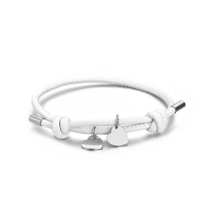 18k Personalized Leather Heart Charm Bracelet