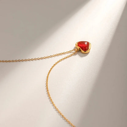 18k Romantic Dainty Red Heart Necklace