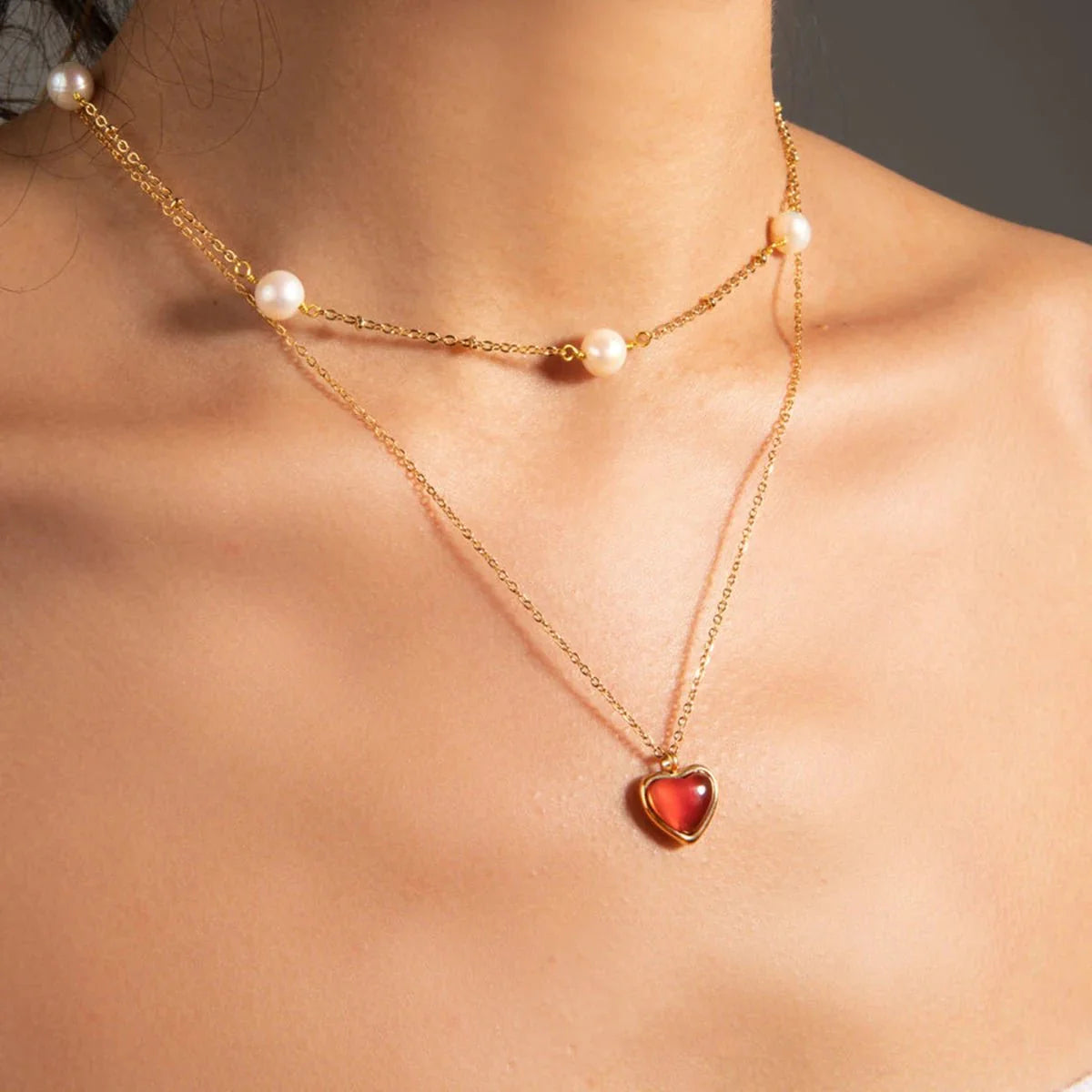 18k Romantic Dainty Red Heart Necklace