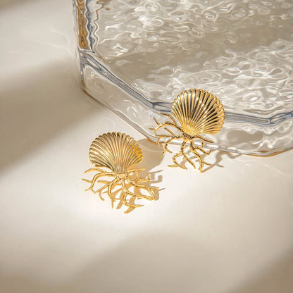18k Sea Shell Coral Earrings