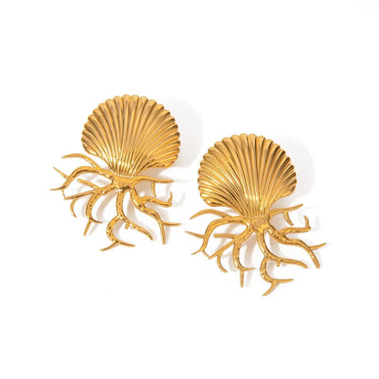 18k Sea Shell Coral Earrings